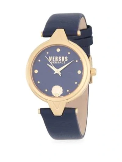 Shop Versace Stainless Steel And Leather-strap Watch In Gold