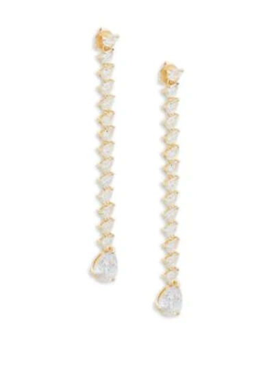Shop Saks Fifth Avenue Crystal And Sterling Silver Linear Earrings In Gold