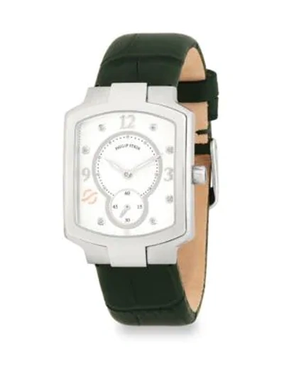 Shop Philip Stein Classic Diamond And Leather Strap Watch In Black