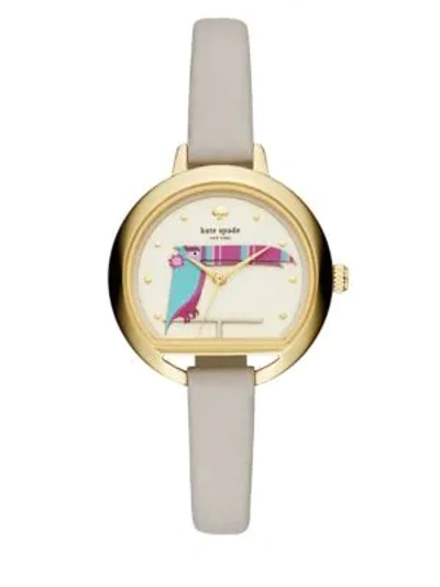 Shop Kate Spade Critter Leather Strap Watch In Gold