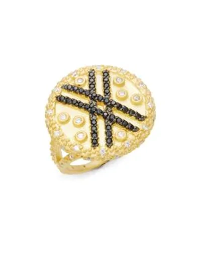 Shop Freida Rothman Pave Stripe Crystal And Sterling Silver Ring In Gold