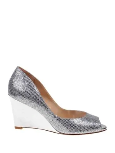 Shop Badgley Mischka Awake Glitter Wedge Heel Shoes In Silver Glitter