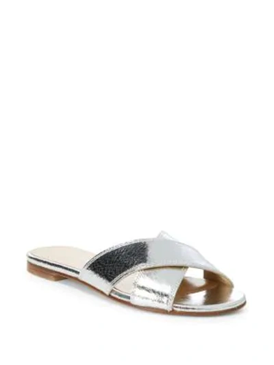 Shop Stuart Weitzman Byway Leather Slides In Silver