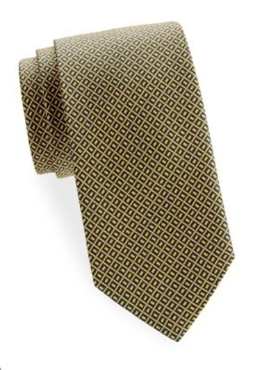 Shop Brioni Geometric Silk Tie In Navy - Yellow