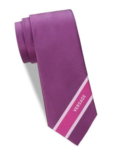 Shop Versace Logo Silk Tie In Light Viola