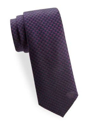 Shop Versace Geometric Silk Tie In Navy Purple