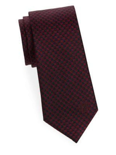 Shop Versace Geometric Silk Tie In Navy Red