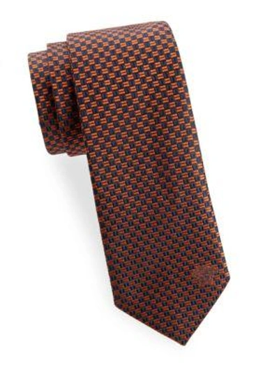 Shop Versace Geometric Silk Tie In Navy Orange