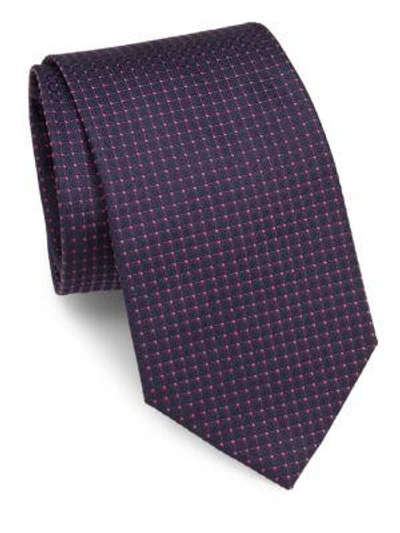 Shop Brioni Dot Embroidered Raw Silk Tie In Navy Pink