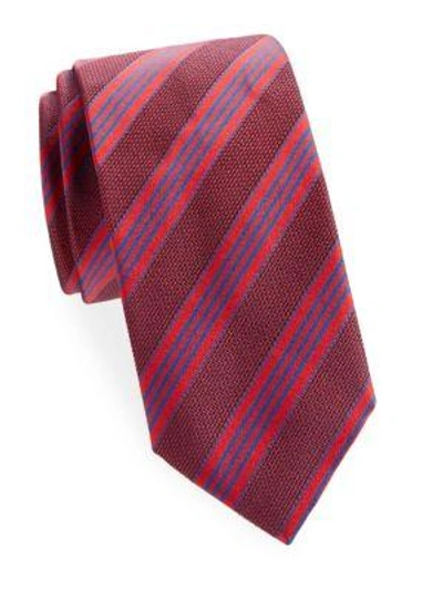 Shop Brioni Stripe Silk Tie In Red - Blue