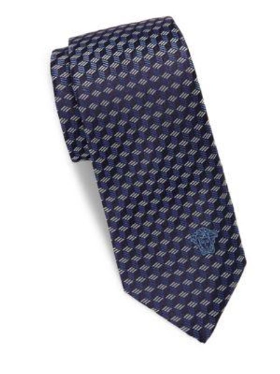 Shop Versace Printed Silk Tie In Blue