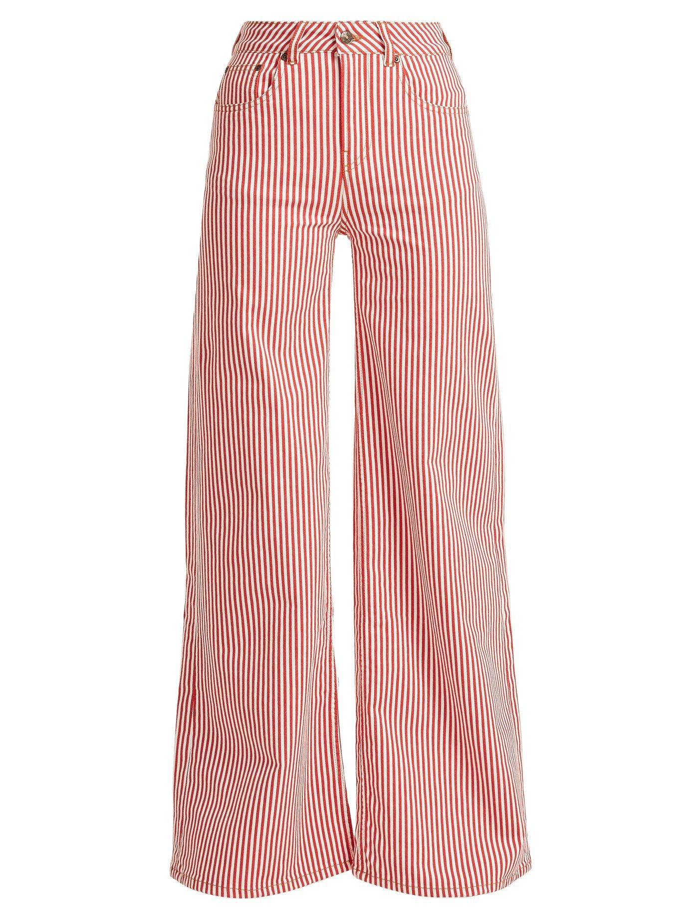 red and white striped jeans