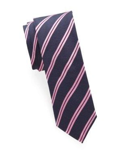 Shop Brioni Striped Silk Tie In Navy - Pink