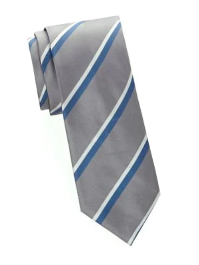 Shop Brioni Stripe Silk Tie In Grey - Blue