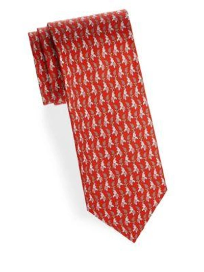 Shop Ferragamo Elephant-print Silk Tie In Red