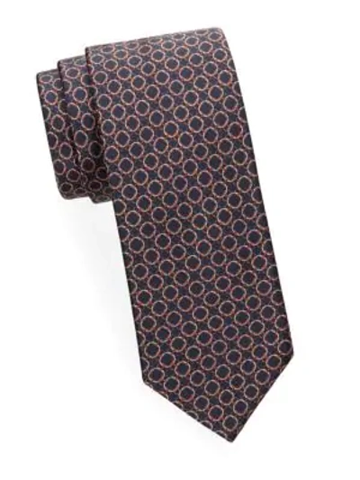 Shop Brioni Repeating Circle Silk Tie In Navy - Orange