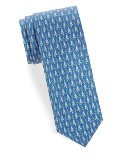 Shop Ferragamo Elephant-print Silk Tie In Blue