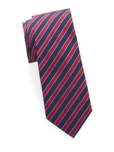 Shop Brioni Stripe Silk Tie In Navy Red