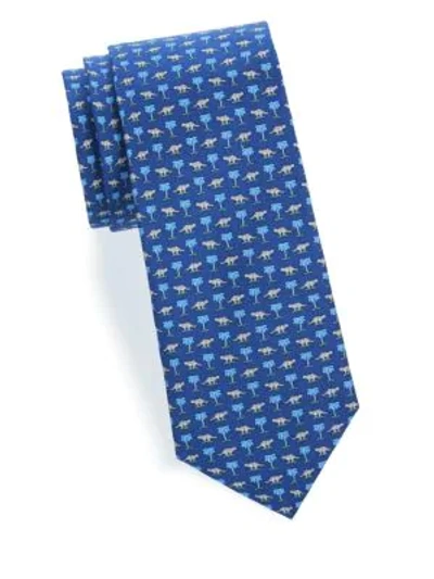 Shop Ferragamo Palm-tree Silk Tie In Blue