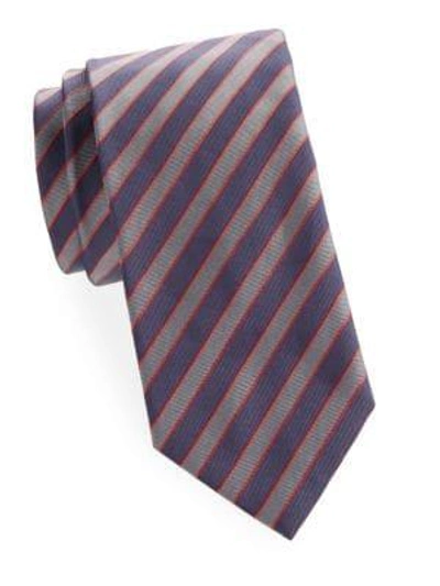 Shop Brioni Stripe Silk Tie In Navy - Grey
