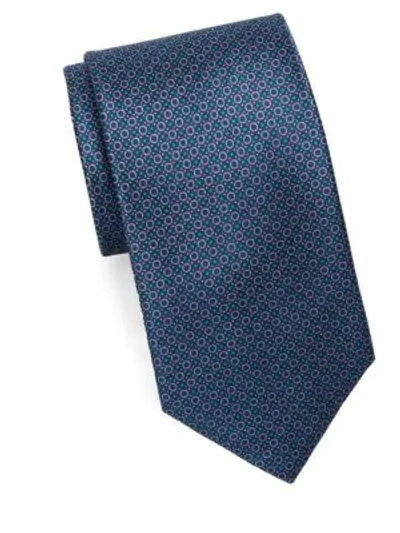 Shop Brioni Mini Circle Print Silk Tie In Blue Green