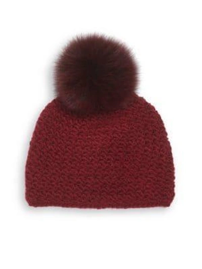 Shop Surell Fox Fur Pom-pom Hat In Wine