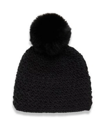 Shop Surell Fox Fur Pom-pom Hat In Black