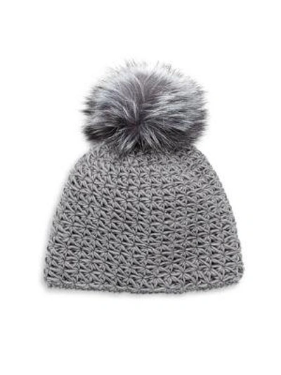 Shop Surell Fox Fur Pom-pom Hat In Grey