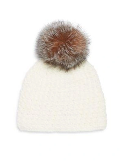 Shop Surell Fox Fur Pom-pom Hat In Crystal