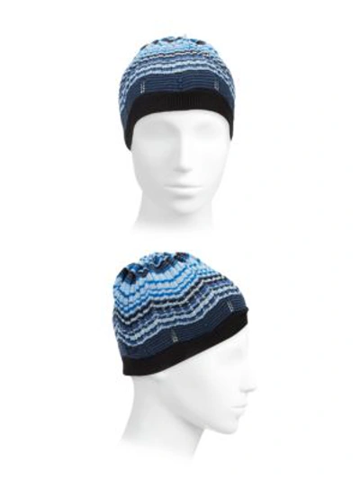 Shop Missoni Herringbone Beanie In Blue Multi