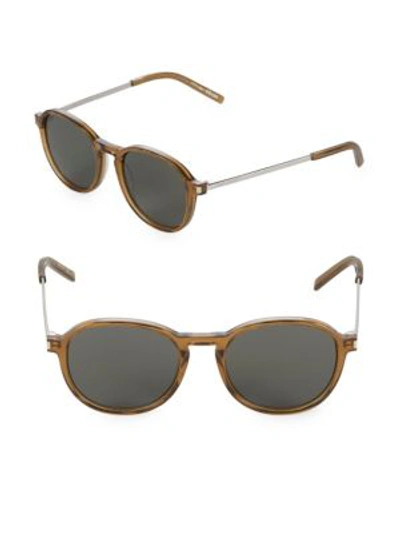 Shop Saint Laurent 51mm Round Sunglasses In Brown