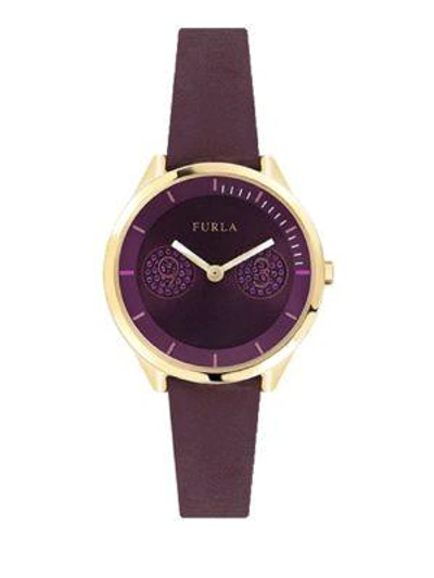 Shop Furla Metropolis Purple Dial Calfskin Leather Watch