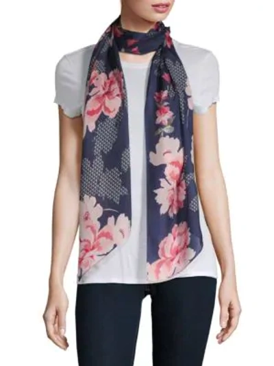 Shop Vince Camuto Blooms Silk Scarf In Navy