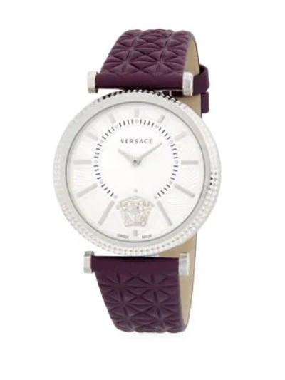 Shop Versace Stainless Steel Analog Leather-strap Watch In Silver