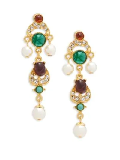 Shop Ben-amun Crystal And Faux Pearl Drop Earrings In Multi