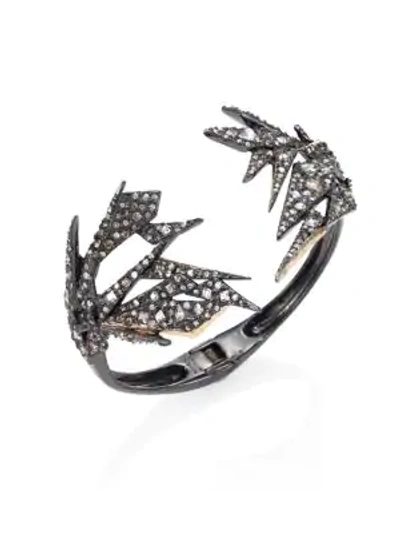 Shop Alexis Bittar Crystal-encrusted Origami Cuff Bracelet In Black