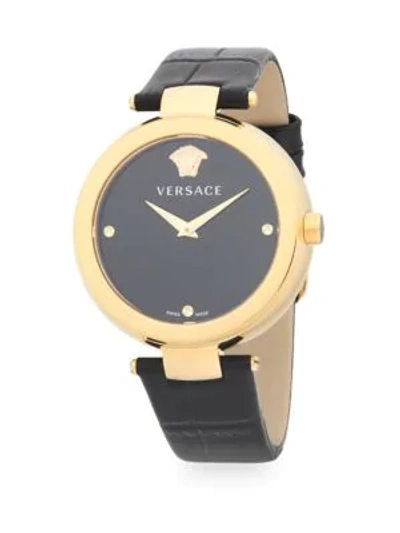 Shop Versace Stainless Steel Leather Strap Watch In Black