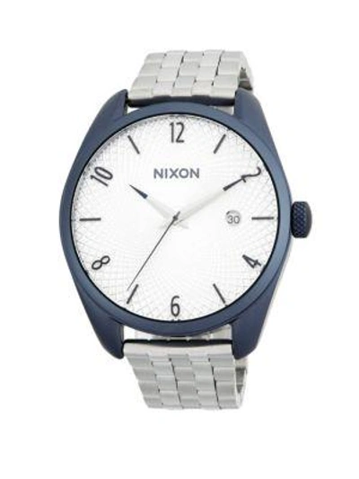 Shop Nixon Bullet Stainless Steel Bracelet Watch In Navy Silver