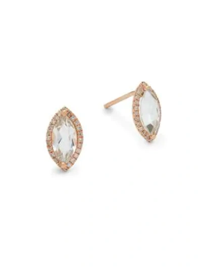 Shop Meira T White Topaz, Diamond And 14k Rose Gold Stud Earrings