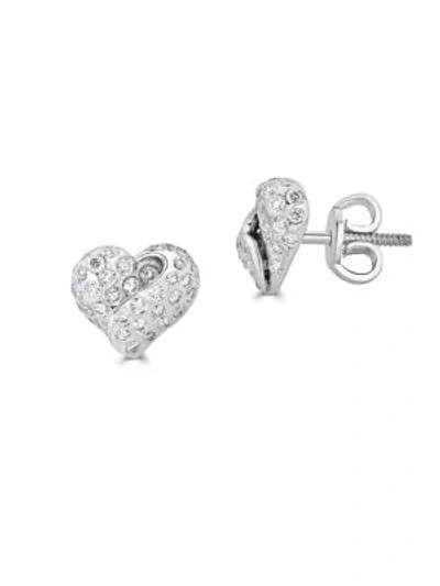 Shop Saks Fifth Avenue Diamond And 14k White Gold Heart Friction Earrings