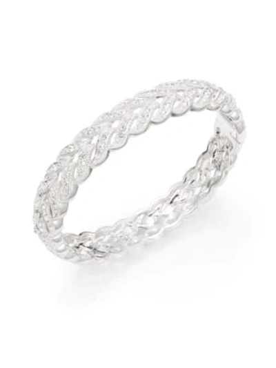 Shop Adriana Orsini Pave Diamond Feather Bracelet In Rhodium