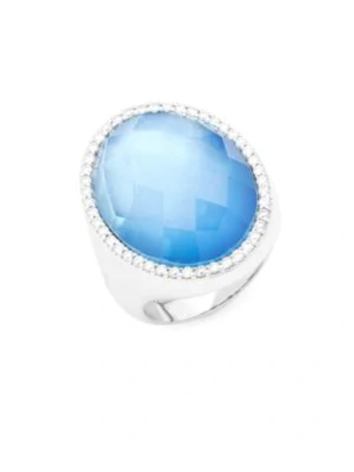 Shop Roberto Coin Pearl, Diamond, Topaz And 18k Rose Gold Fantasia Ring In Blue