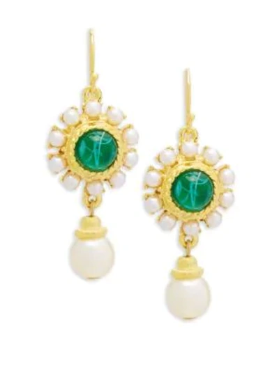 Shop Ben-amun Crystal And Faux Pearl Drop Earrings In Green