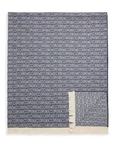 Shop Moschino Logo Design Wool Blanket Scarf In Navy