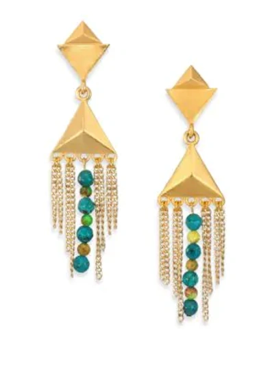 Shop Stephanie Kantis Dimension Green Turquoise Howlite & Blue Turquoise Howlite Drop Earrings In Yellow