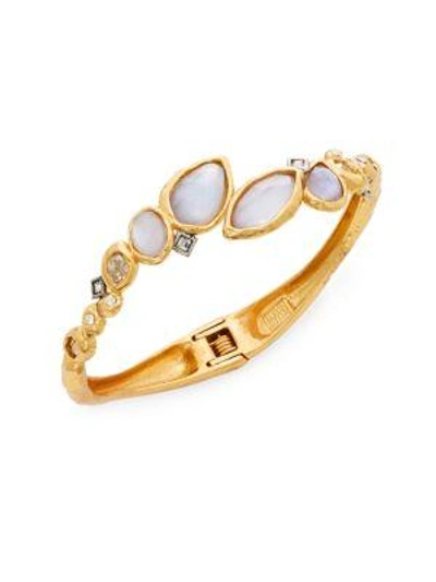 Shop Alexis Bittar Elements Moonlight Mother-of-pearl & Crystal Doublet Rocky Bypass Bracelet In Gold