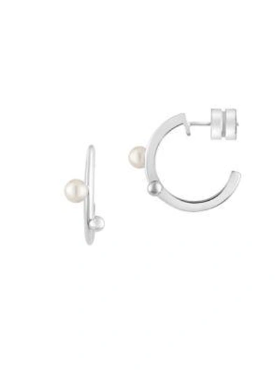 Shop Majorica 4mm White Pearl And Sterling Silver Hoop Earrings