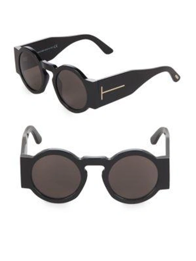 Shop Tom Ford 47mm Round Sunglasses In Black