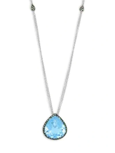 Shop Roberto Coin Garnet, Topaz And 18k White Gold Pendant Necklace In Blue