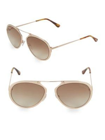 Shop Tom Ford 60mm Goldtone Aviator Sunglasses In Beige